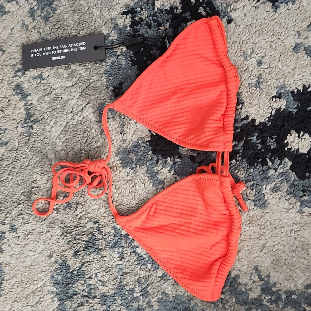 Red Rib Vinca candy string bathing suit top